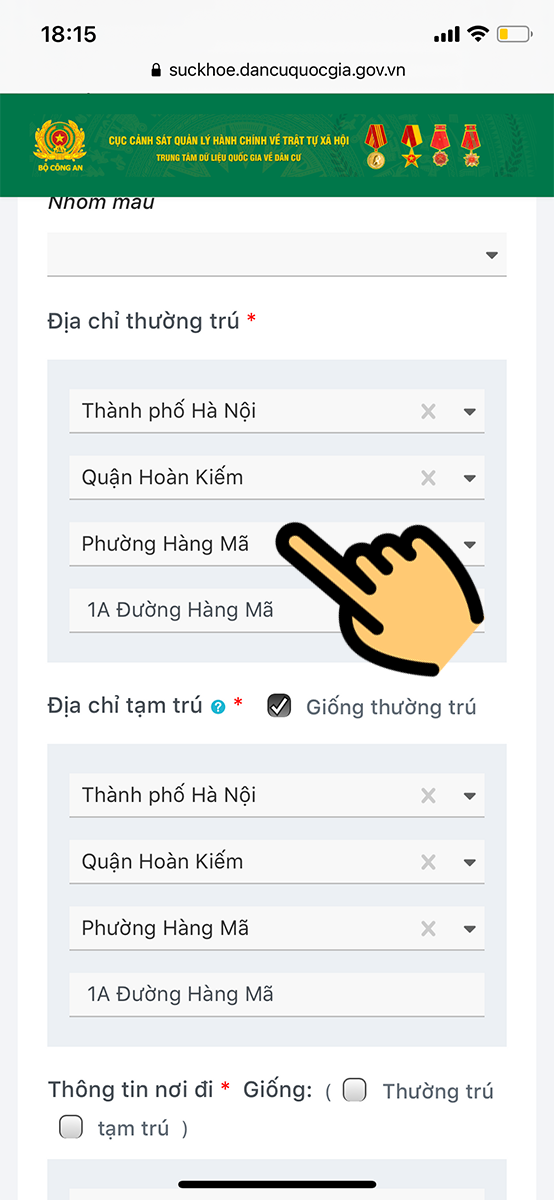 Nhập địa chỉ thường trú và địa chỉ tạm trú Nhập địa chỉ thường trú và địa chỉ tạm trú