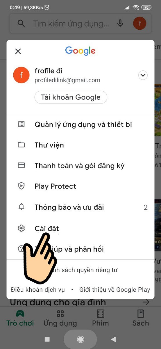 Chọn Cài đặt Chọn Cài đặt