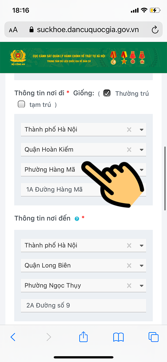 Điền thông tin nơi đi và nơi đến Điền thông tin nơi đi và nơi đến