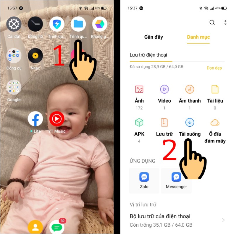 Mở phần Trình quản lý tệp, chọn mục Tải xuống Mở phần Trình quản lý tệp, chọn mục Tải xuống