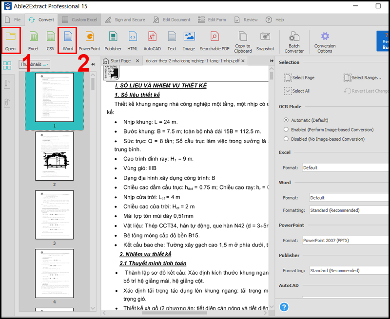 Mở file trong Able2Extract Professional 15