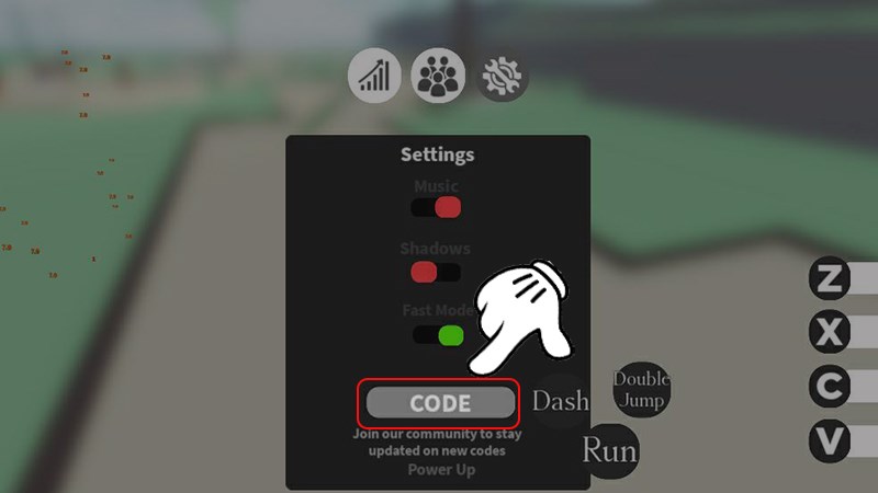 Nhấn vào ô CODE Nhấn vào ô CODE