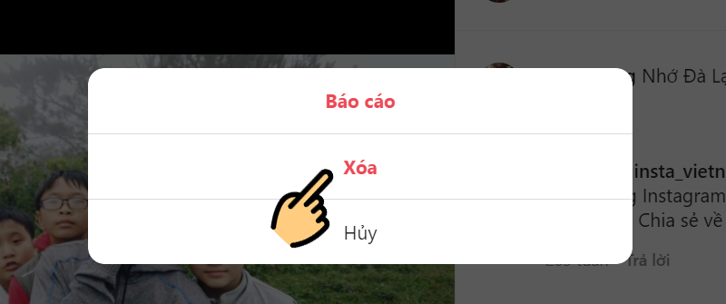 Nhấn Xoá là bạn đã xoá bình luận Instagram Nhấn Xoá là bạn đã xoá bình luận Instagram