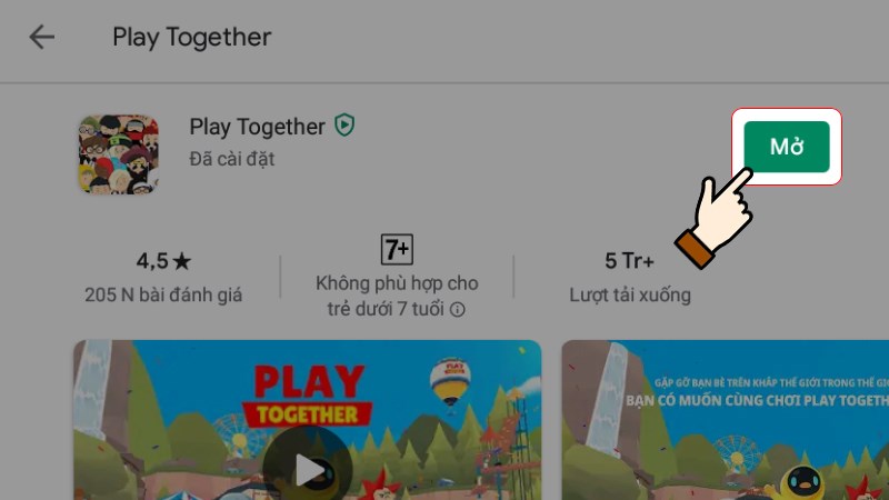 Nhấn chọn Mở (Open) để chơi game Play Together Nhấn chọn Mở (Open) để chơi game Play Together