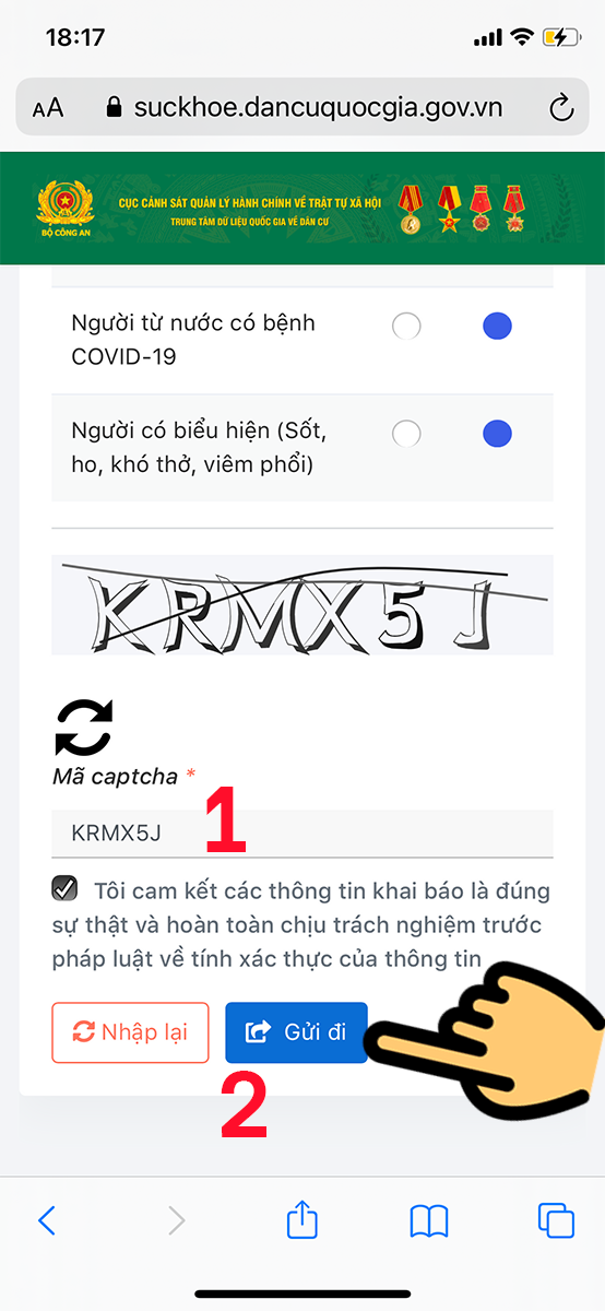 Nhập mã captcha hiển thị trên hình Nhập mã captcha hiển thị trên hình