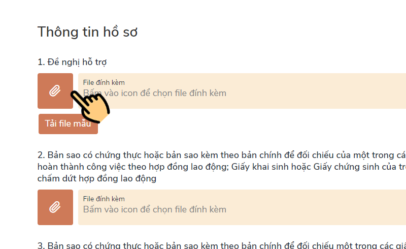 Nhấn vào icon để tải lên file bạn vừa điền Nhấn vào icon để tải lên file bạn vừa điền