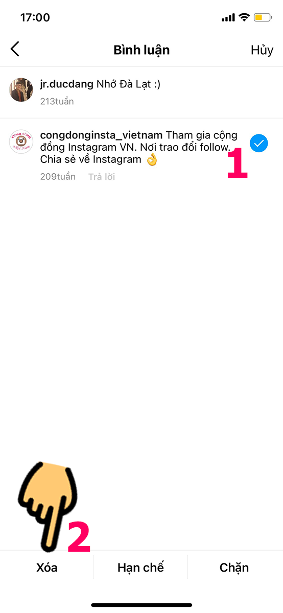 Nhấn Xoá là bạn đã xoá bình luận Instagram Nhấn Xoá là bạn đã xoá bình luận Instagram