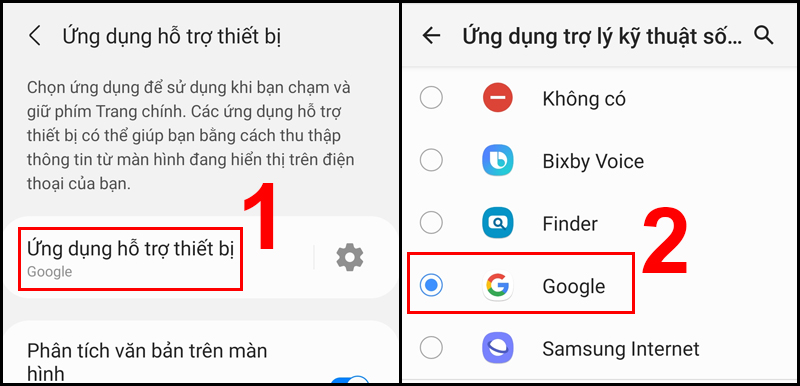 Truy cập Ứng dụng hỗ trợ thiết bị và chọn Google