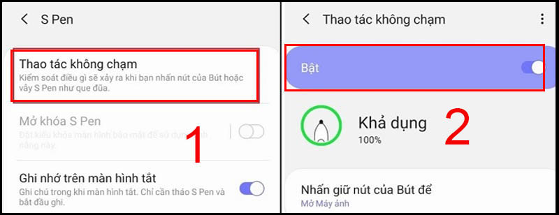 Chọn Thao tác không chạm và chọn Tắt