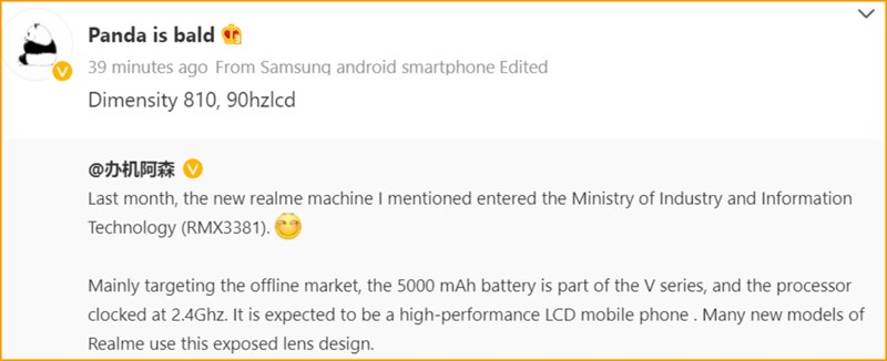 Realme RMX3381 lộ thông số kỹ thuật Realme RMX3381 lộ thông số kỹ thuật