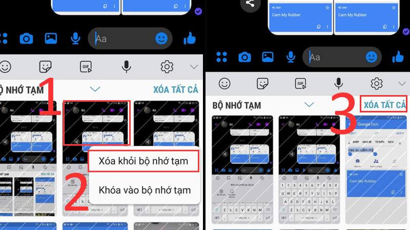 Nhấn giữ vào một mục bạn muốn xóa, chọn Xóa khỏi bộ nhớ tạm