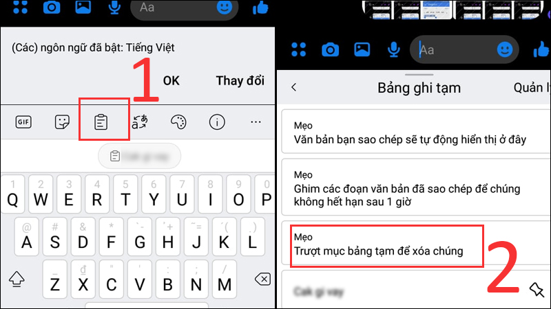 Chạm vào biểu tượng sao chép trên cùng bên trái của bàn phím