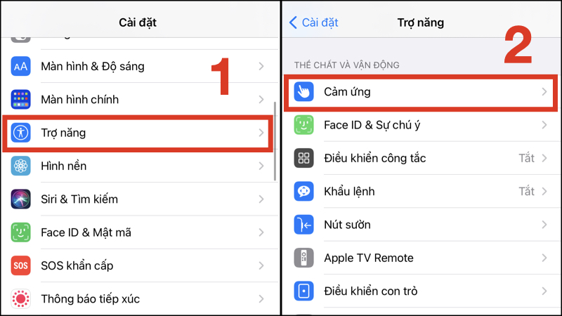 Truy cập mục Cảm ứng
