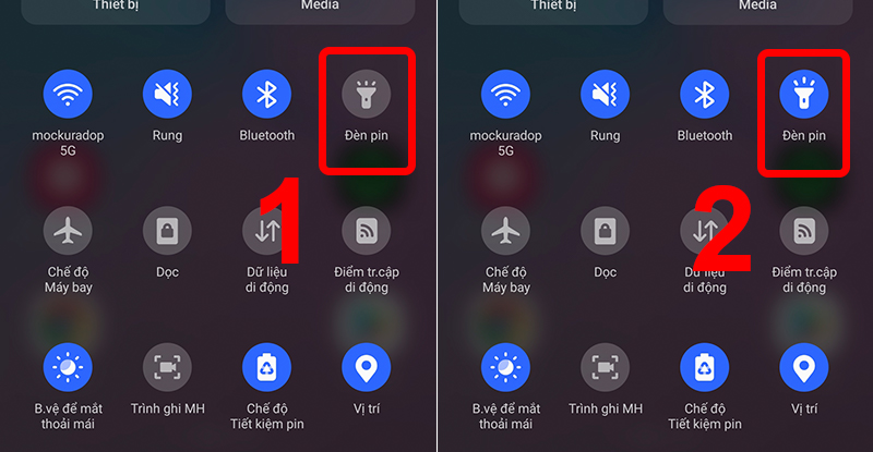 Bật tính năng Đèn pin