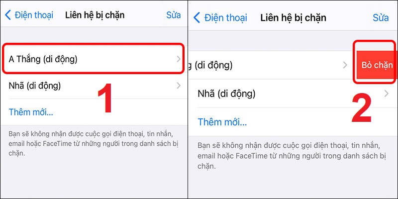 Vuốt sang bên trái và nhấn Bỏ chặn