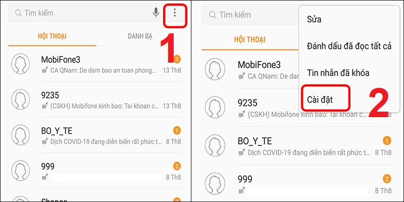 Đi tới cài đặt tin nhắn