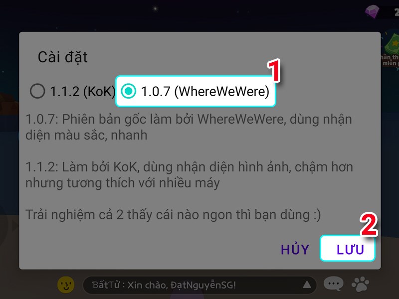 Chọn mục phiên bản Chọn mục phiên bản