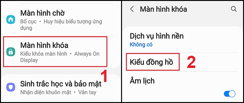 Mở cài đặt Kiểu đồng hồ