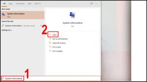 Dùng thanh tìm kiếm để truy cập System Information