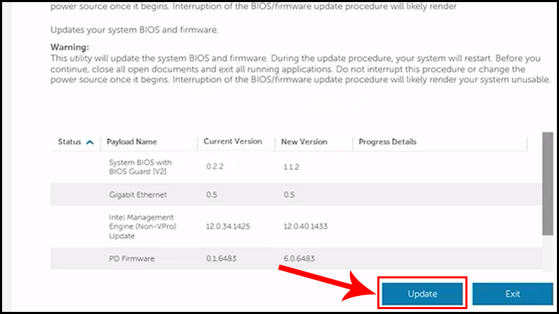 Khởi chạy phần mềm và nhấp Update để bắt đầu cập nhật BIOS