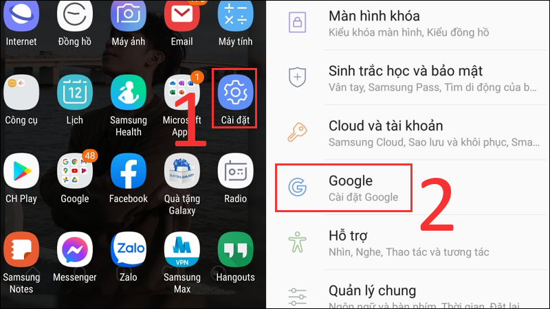Vào Cài đặt và chọn Google