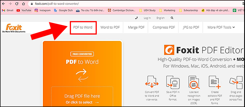 Truy cập vào trang web chuyển đổi file của Foxit