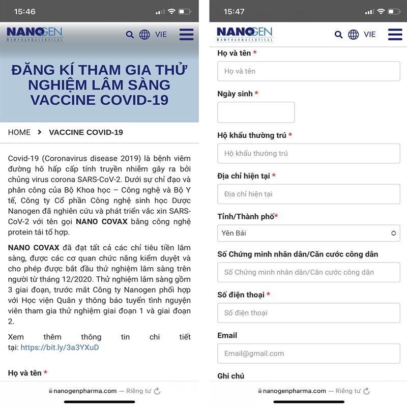 Cách đăng ký tiêm thử nghiệm vaccine Nano Covax-1 Cách đăng ký tiêm thử nghiệm vaccine Nano Covax-1