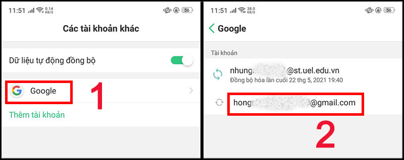 Chọn tài khoản gmail cần xóa