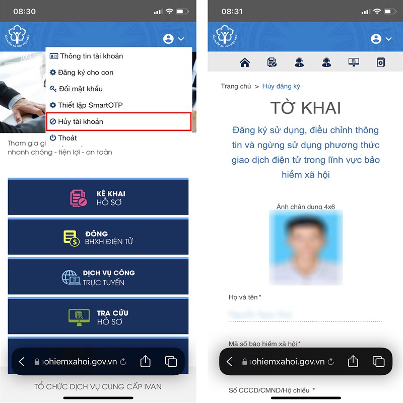 Cách hủy tài khoản VssID Cách hủy tài khoản VssID
