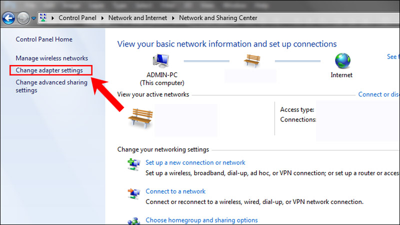 Chọn Change adapter settings