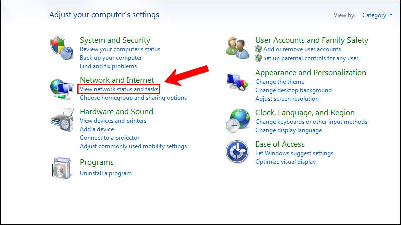 Chọn View network status or tasks