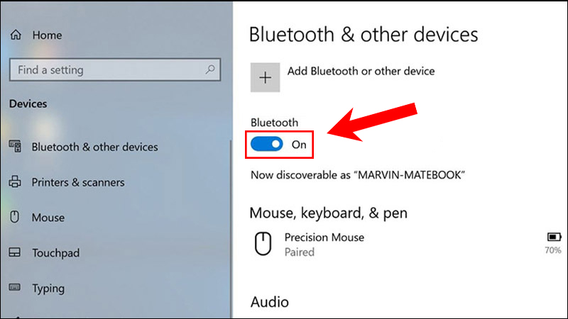 Bật Bluetooth trên máy tính trong Cài đặt