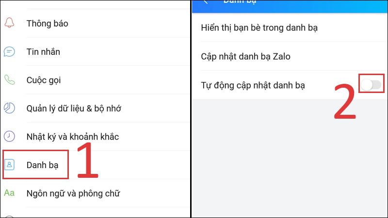 Tắt tự động cập nhật danh bạ