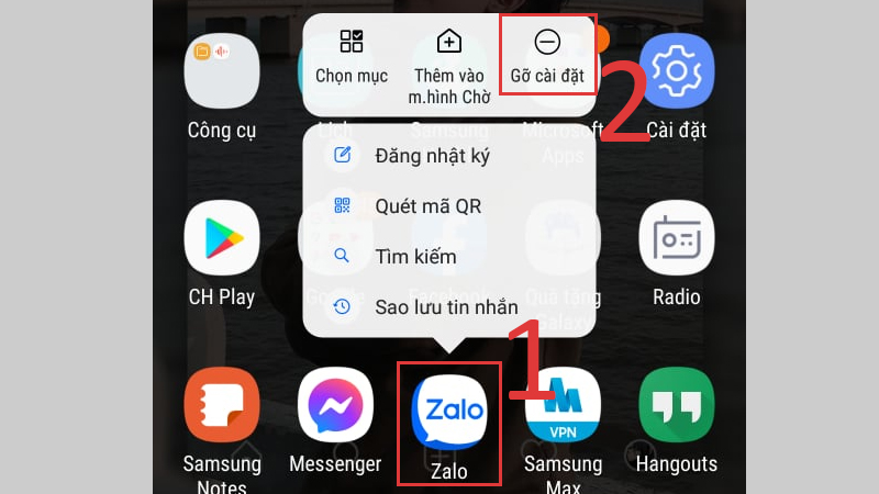 Gỡ cài đặt để xóa Zalo, vào CH Play để cài đặt lại Zalo