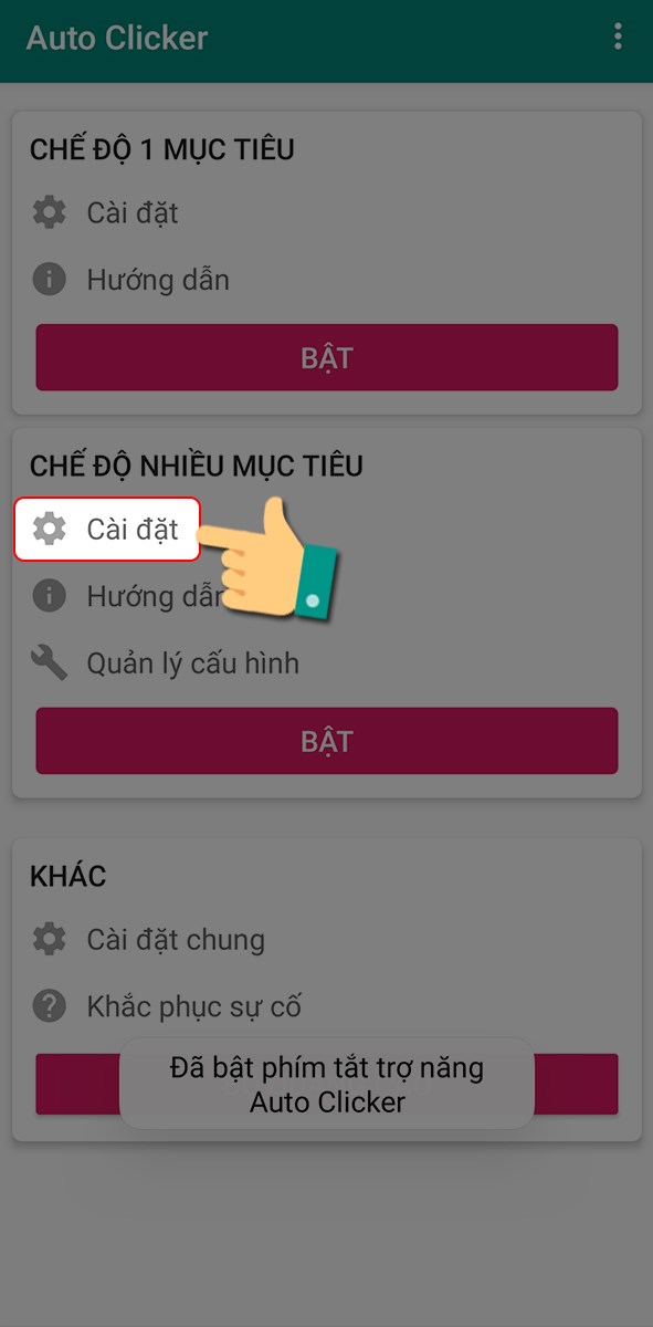 Vào cài đặt Vào cài đặt