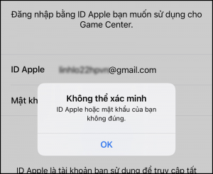 Thông báo khi tài khoản Game Center bị khóa,