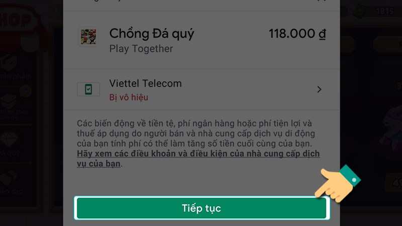 Tiếp tục chọn phương thức thanh toán Tiếp tục chọn phương thức thanh toán
