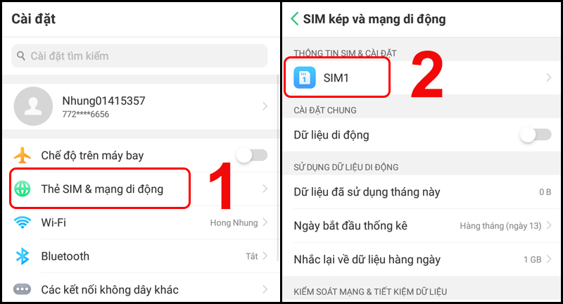 Xem thông tin trong mục Cài đặt