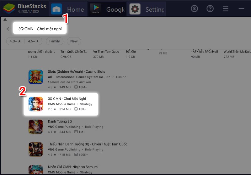 Tìm kiếm và chọn game Tìm kiếm và chọn game