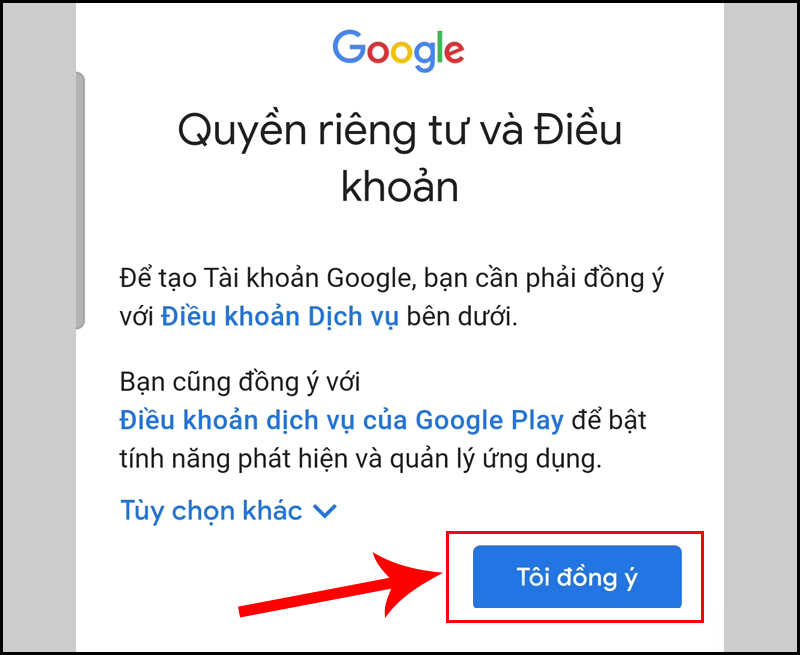 Đồng ý với Điều khoản dịch vụ của Google Play