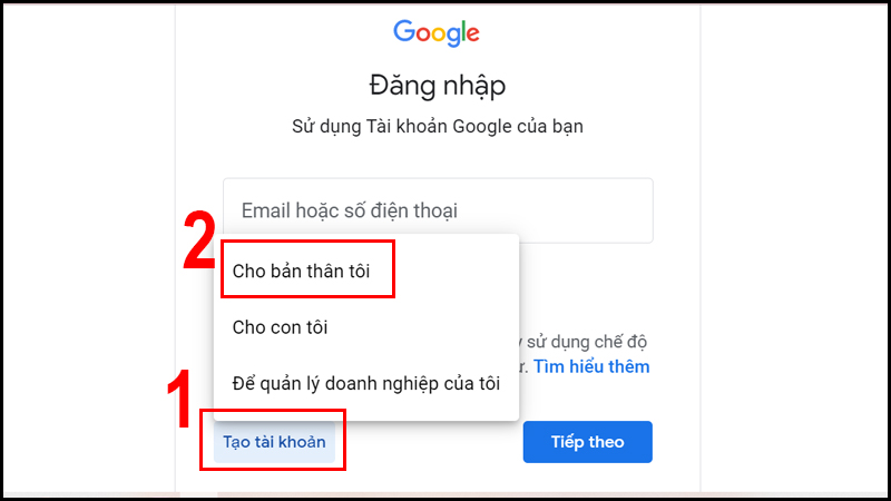 Chọn Cho bản thân tôi để tạo tài khoản cá nhân