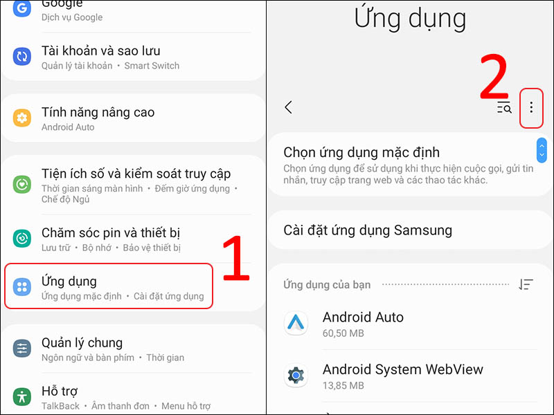 Vào Cài đặt và chọn Ứng dụng