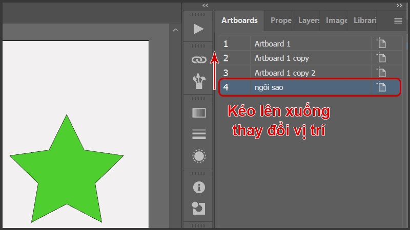 Kéo chọn Artboard đến vị trí mong muốn Kéo chọn Artboard đến vị trí mong muốn