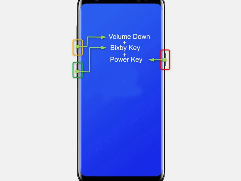 Nhấn và giữ đồng thời phím Giảm âm lượng + Bixby + Nguồn