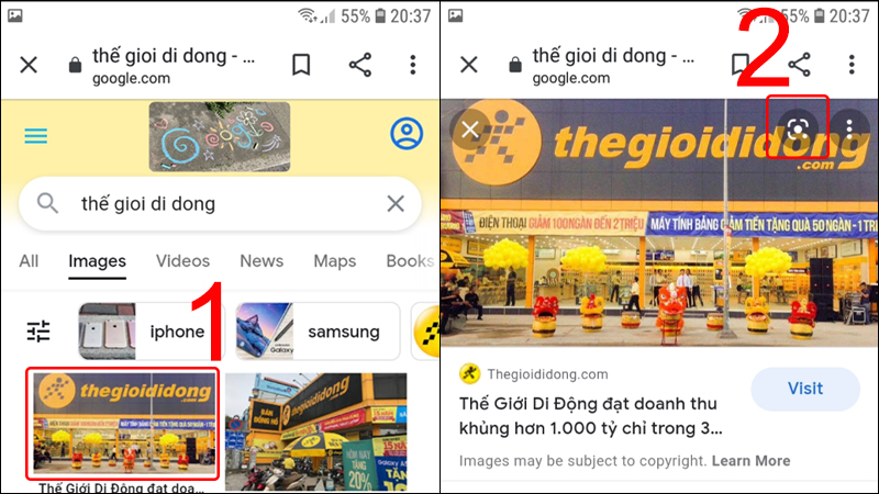 Nhấn vào biểu tượng Camera như hình bên dưới