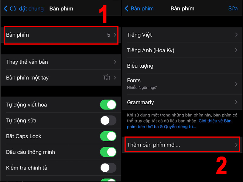 Vào mục Bàn phím để thêm bàn phím mới