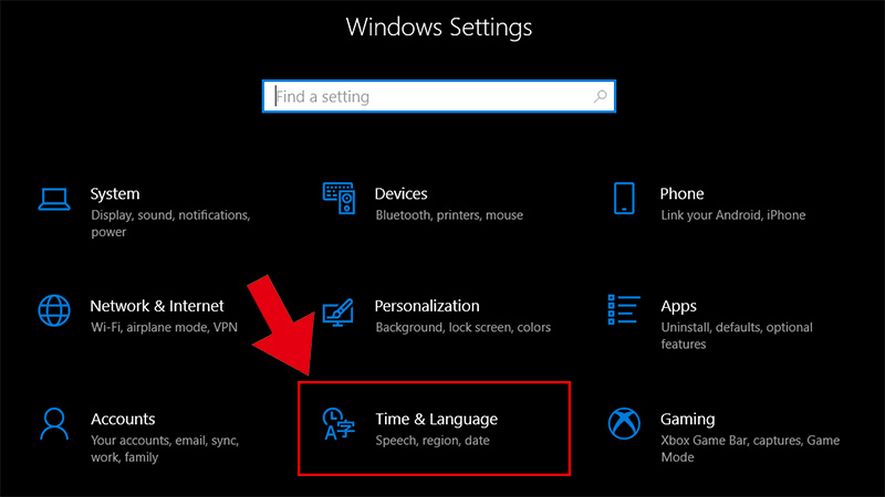 Nhấn chọn Time & Language