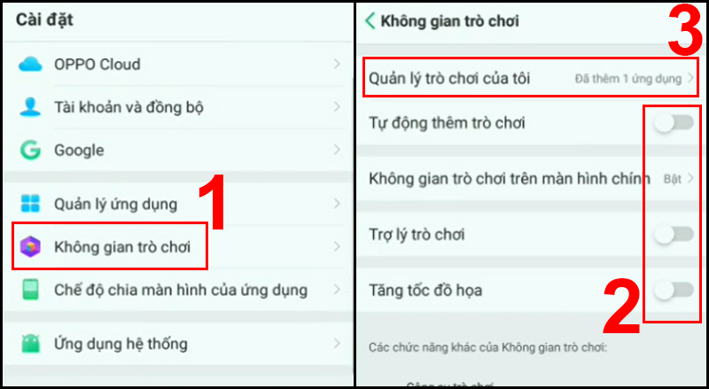 Tắt các tùy chọn trong Không gian trò chơi