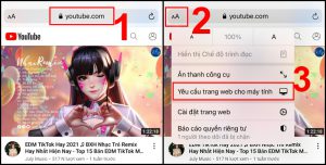 Chọn nhạc và mở trình duyệt Safari ở dạng web máy tính