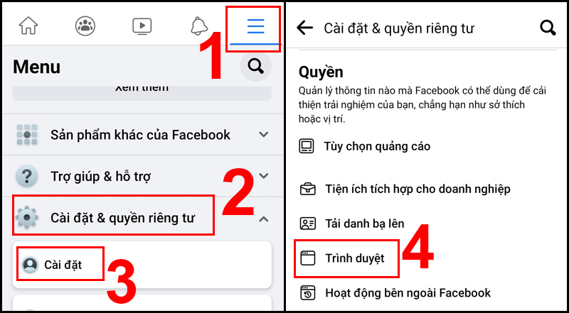 Mở Trình duyệt trong ứng dụng Facebook trên Android